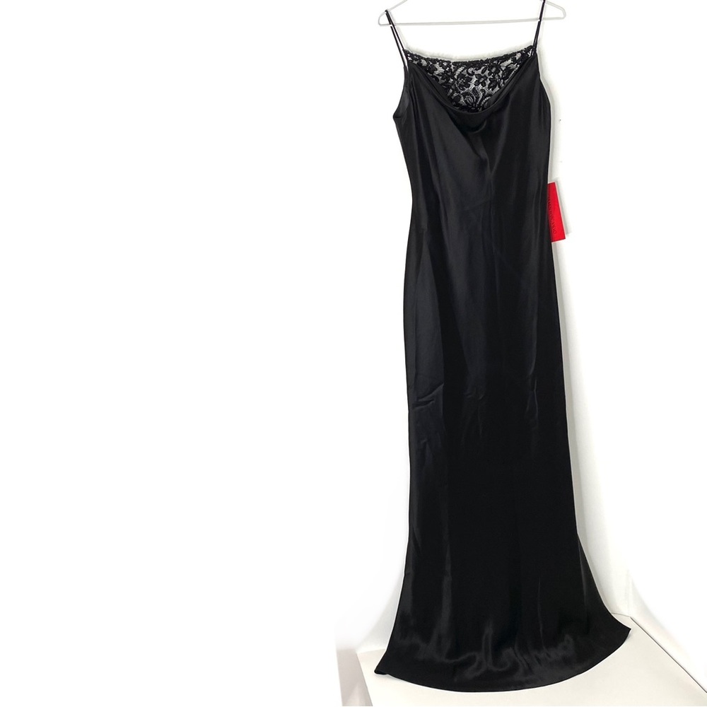 Carmen Marc Valvo Infusion Black Beaded Lace Satin Evening Gown NWT